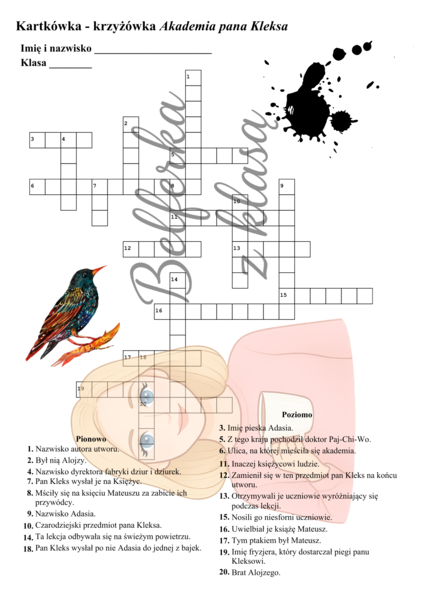 Kartkówka - krzyżówka "Akademia pana Kleksa"