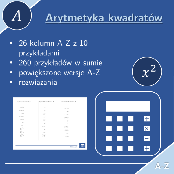 Arytmetyka kwadratów | matematyka | 26 kolumn