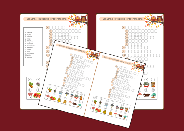 JESIENNA KRZYŻÓWKA obrazkowa – jesień - ćwiczenia redakcyjne - ortografia