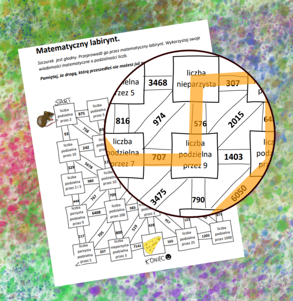 (klasa 5) Labirynt z podzielnością, cechami podzielności i szczurkiem.