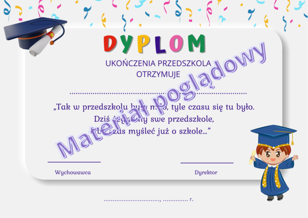 Dyplom ukończenia przedszkole dla chłopca i dziewczynki osobno