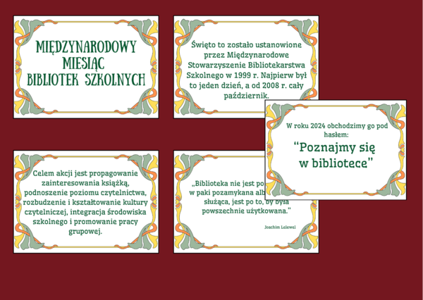 MIESIĄC BIBLIOTEK SZKOLNYCH – biblioteka – gazetka – cytaty – wersja 2