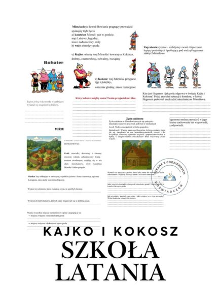 Zestaw 5 kart pracy do komiksu Kajko i Kokosz. Szkoła latania