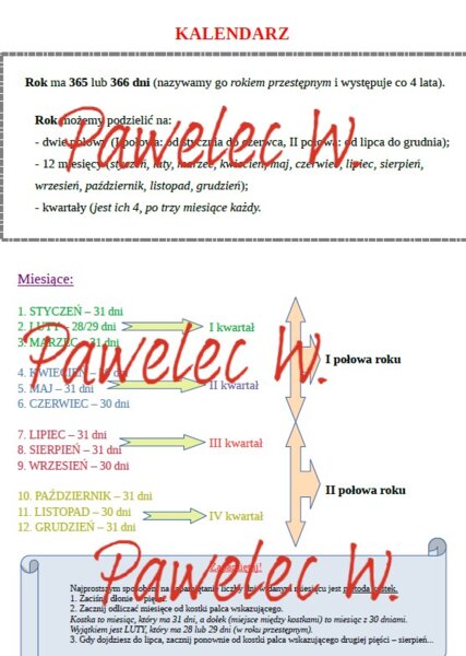 KALENDARZ - plakat, notatka: rok, miesiąc, kwartał