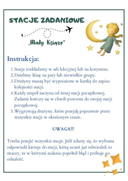 Mały Książę - stacje zadaniowe (lekcja w ruchu)
