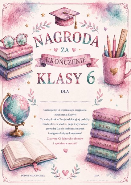 Dyplomy ukończenia klasy od 4-8
