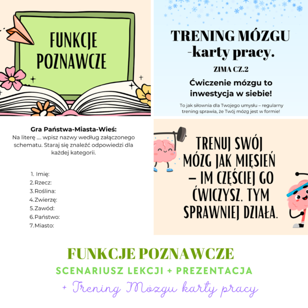 Funkcje poznawcze - scenariusz lekcji + prezentacja + „Trening Mózgu” – karty pracy