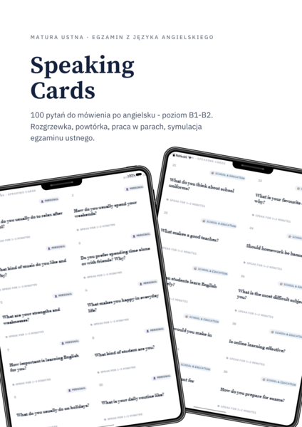 Matura Ustna z angielskiego Speaking Cards – 100 pytań | English Oral Exam Practice