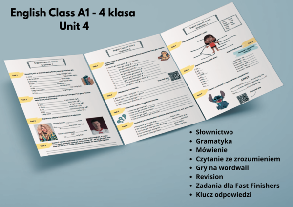 📚 English Class A1 - 4 klasa - Unit 4 ABOUT ME - Zestaw kart pracy