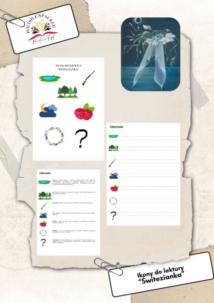 Ikony (obrazki, symbole) + odpowiedzi Świtezianka, język polski, egzamin ósmoklasisty, lektura obowiązkowa klasa 7-8