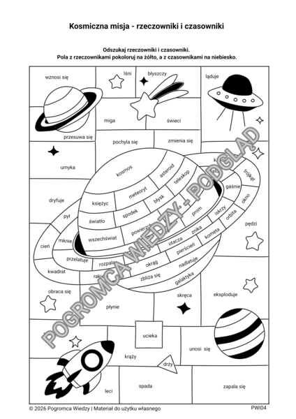 Kosmiczna misja - rzeczowniki i czasowniki