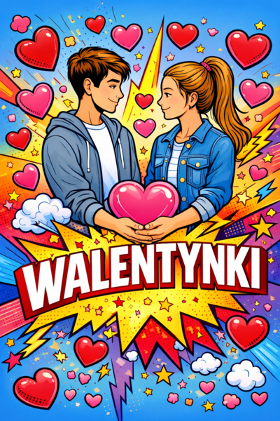 WALENTYNKI - plakat - kolorowanka XL + miniatura A4 (pop-art) - dekoracja - gazetka