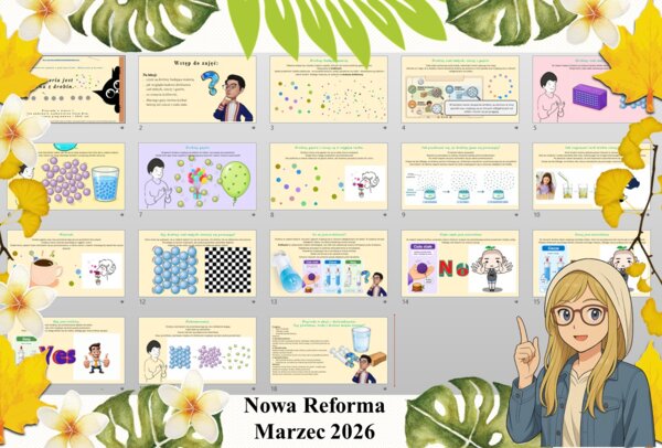 Prezentacja multimedialna w PowerPoint do edycji „Materia jest zbudowana z drobin” wykonana na podstawie podręcznika „Przyroda” Nowa Era. Przyroda 4. Dział „Obserwuję zjawiska przyrodnicze".