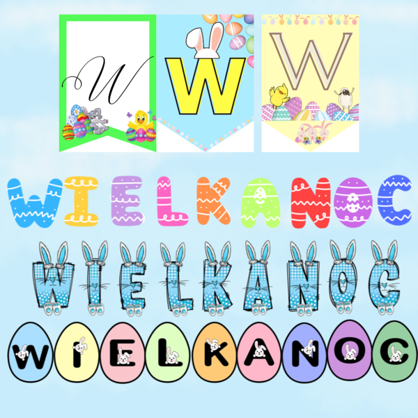 WIELKANOC - 6X NAPIS / GIRLANDA na gazetkę, dekorację
