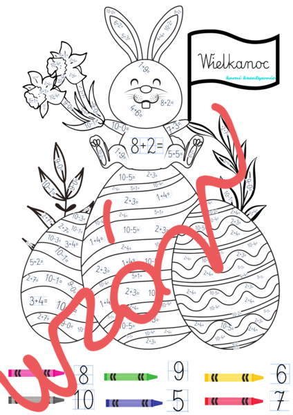 Wielkanocny plakat- dodawanie w zakresie 10