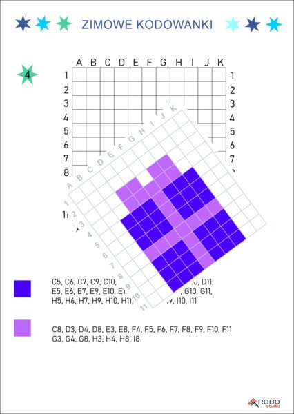 Kodowanka - zima, święta, prezent, dyktando graficzne, łatwe