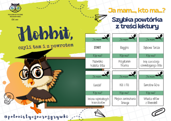 Hobbit, czyli tam i z powrotem. Ja mam..., kto ma...? Gra lekturowa. Gra dydaktyczna. Lektura obowiązkowa
