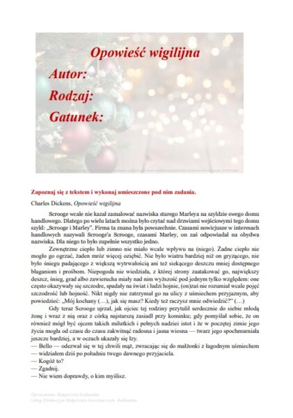 Karta pracy "Opowieść wigilijna"