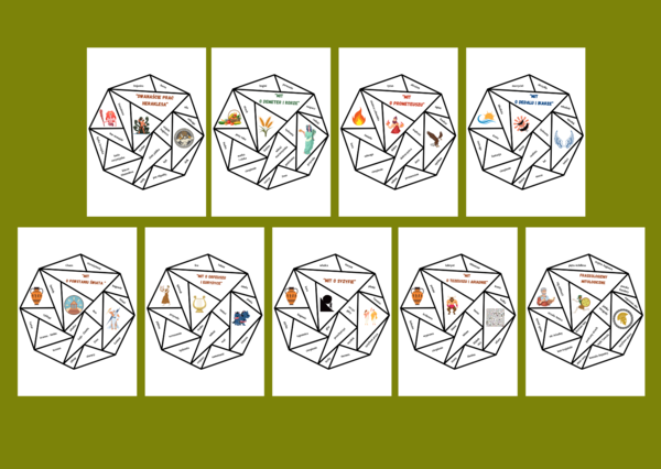 Mitologia grecka - mity - frazeologizmy – układanka – puzzle – egzamin – powtórka - 9 szt. - ZESTAW