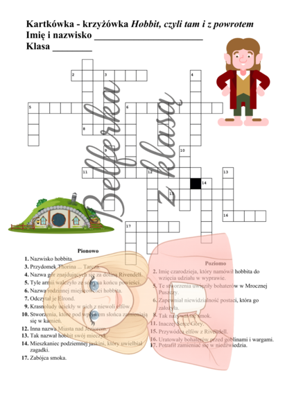 Kartkówka - krzyżówka z lektury "Hobbit, czyli tam i z powrotem"