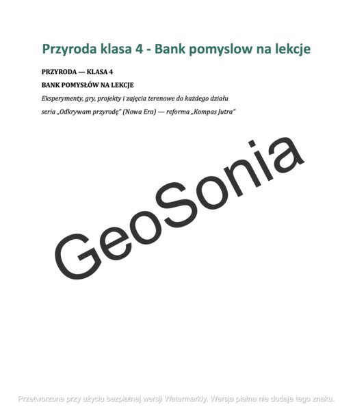 PRZYRODA Klasa 4 – BANK POMYSŁÓW NA LEKCJE nowy podręcznik Odkrywamy przyrodę