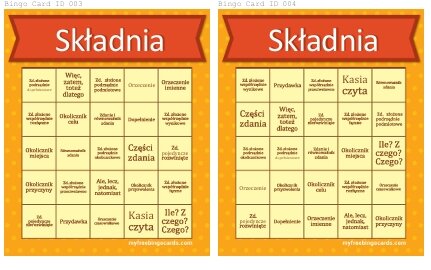 Wypowiedzenia - składnia. Gra Bingo