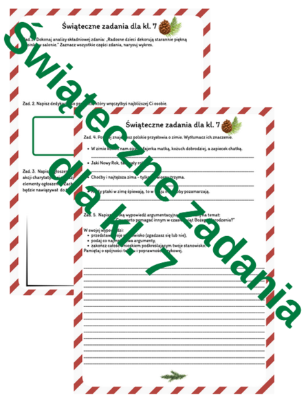 Świąteczne zadania kl. 7 karta pracy Boże Narodzenie