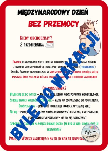 Ulotka dla uczniów na Międzynarodowy Dzień Bez Przemocy