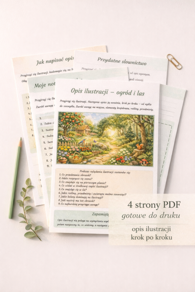 Opis ilustracji - ogród i las [Karta pracy]