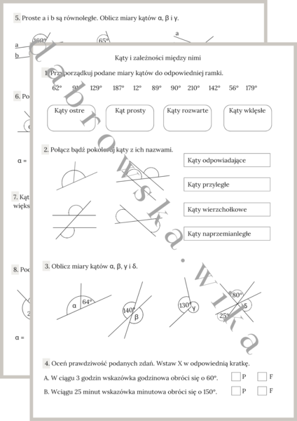 Kąty i zależności między nimi - zestaw zadań