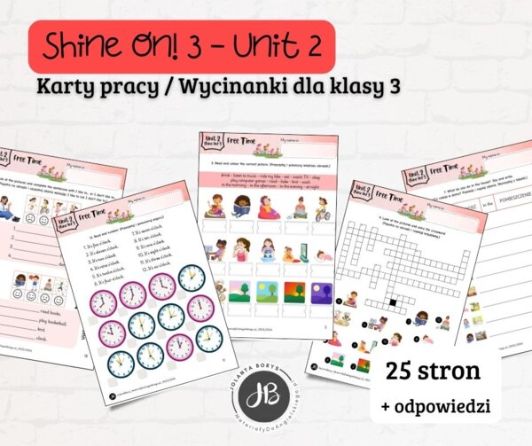 Materiały do Shine On! 3 Unit 2 – Free Time – karty pracy – wklejki/wycinanki