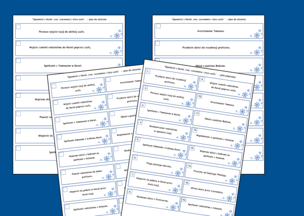 "OPOWIEŚCI Z NARNII. LEW, CZAROWNICA I STARA SZAFA" – plan wydarzeń – fiszki – 3 wersje – egzamin