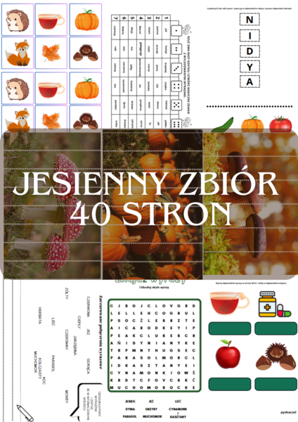 Jesienne karty pracy do nauki czytania i pisania- jesienny zbiór