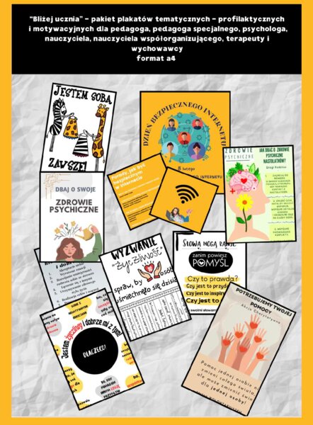 Plakaty - Dzień Życzliwości, Dzień Bezpiecznego Internetu, Zdrowie Psychiczne, Wolontariat