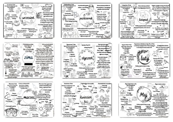 Miesiące+ pory roku+ bezpieczne wakacje i ferie zimowe