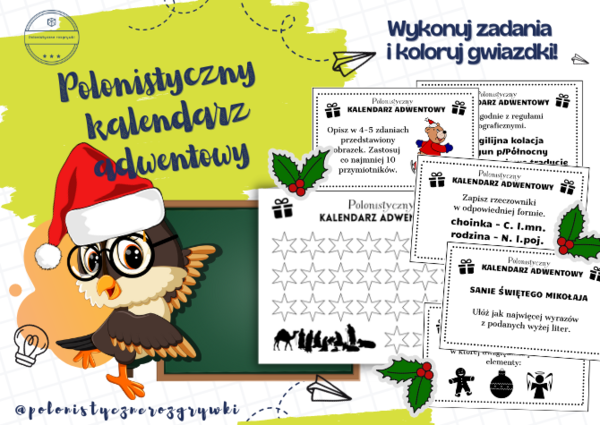 Polonistyczny kalendarz adwentowy. Części mowy. Ortografia. Łamigłówki. Ćwiczenia redakcyjne