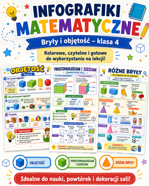 Bryły - infografiki (notatki graficzne) klasa 4
