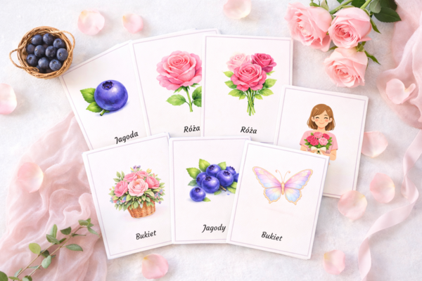 Fiszki obrazkowe. Róże i jagody