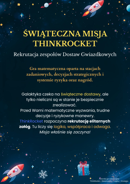 Świąteczno- matematyczna gra klasowa | stacje zadaniowe | klasy 4- 6 | misja świąteczna ThinkRocket