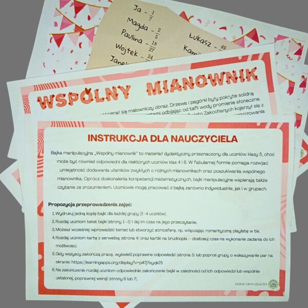 WSPÓLNY MIANOWNIK - walentynkowa, matematyczna bajka manipulacyjna KLASA 5