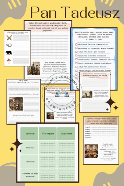 Zapraszam do fascynującego świata "Pana Tadeusza"- stacje zadaniowe lub karty pracy na lekcje poświęcone epopei