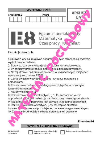 Próbny arkusz egzamin ósmoklasisty z matematyki 2024/2025. Arkusz nr 1 (aktualizacja)