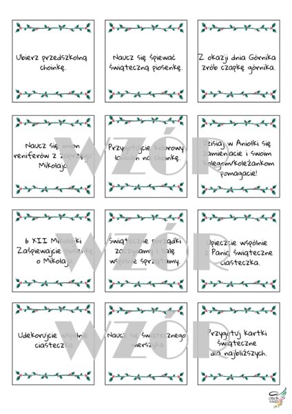 Zadania do kalendarza adwentowego