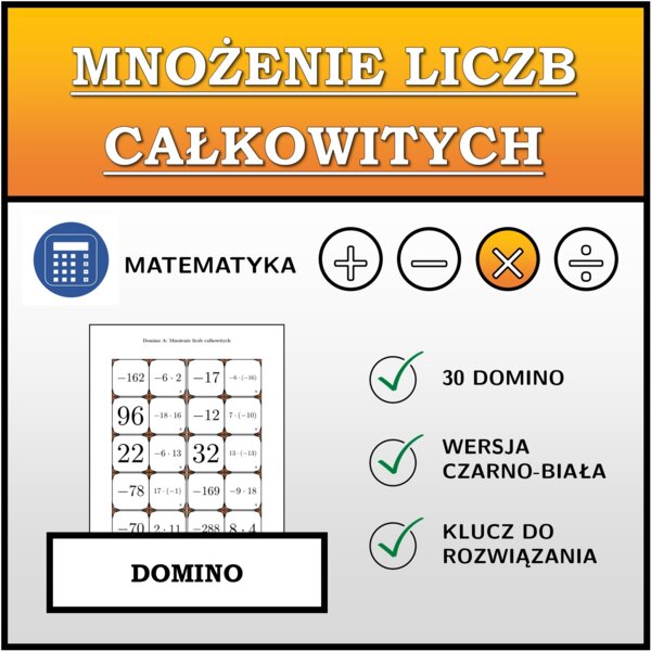 Domino - Mnożenie liczb całkowitych | matematyka