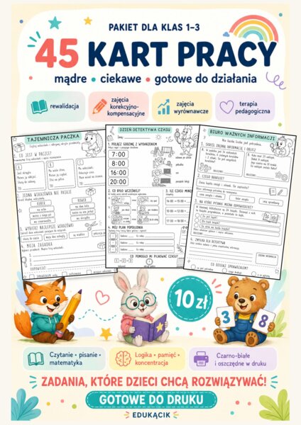🌟MĄDRE GŁÓWKI – 45 rozwijających kart pracy dla klas 1–3🌟