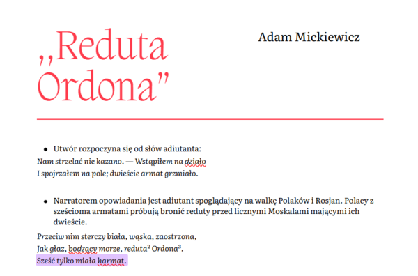 Opracowanie lektury ,,Reduta Ordona"