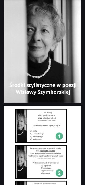 Środki stylistyczne na podstawie wierszy Wisławy Szymborskiej- 40 kart