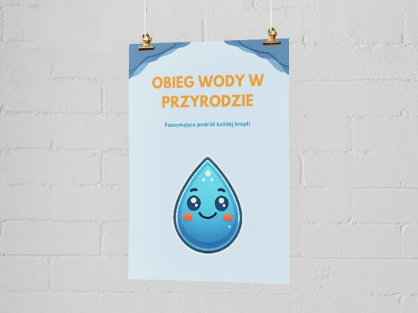 PLAKAT. Obieg wody w przyrodzie. Rola wody w środowisku. Fakty - oszczędzanie wody.