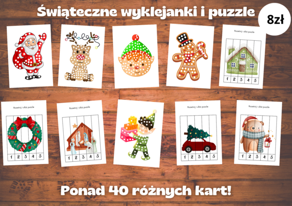 Bożonarodzeniowe wyklejanki i puzzle. Ponad 40 kart pracy!