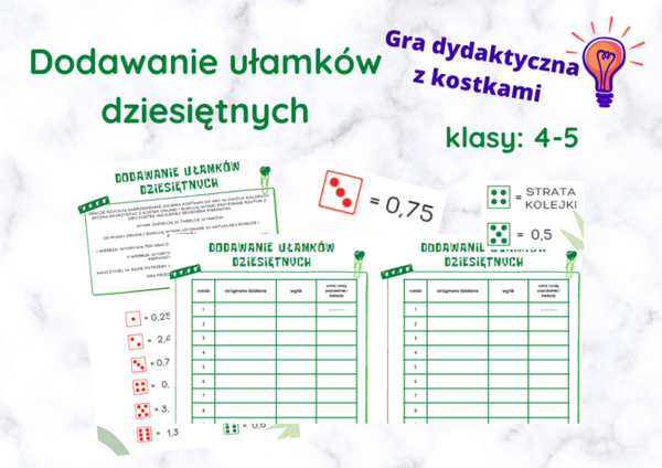 Dodawanie ułamków dziesiętnych – gra dydaktyczna.